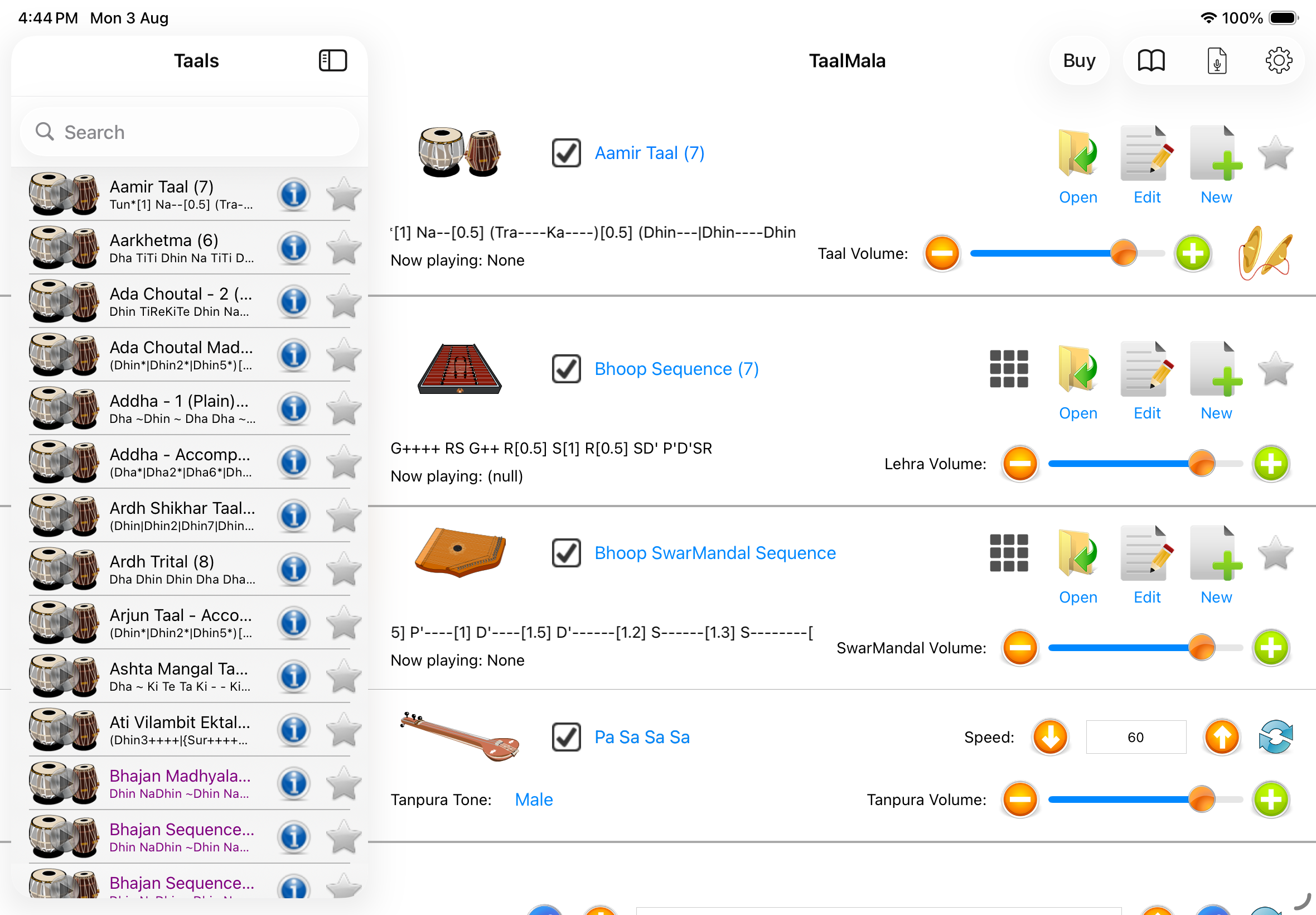 TaalMala running on an iPad in landscape mode